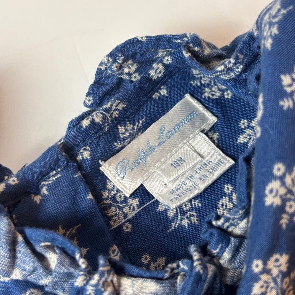 Ralph Lauren Baby Girl Blue Floral Calico Dress and Bloomers Set 18M Preppy Blue - Picture 4 of 7